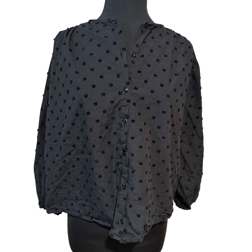 Zara Black Textured Polka Dot Blouse –‎ Size L